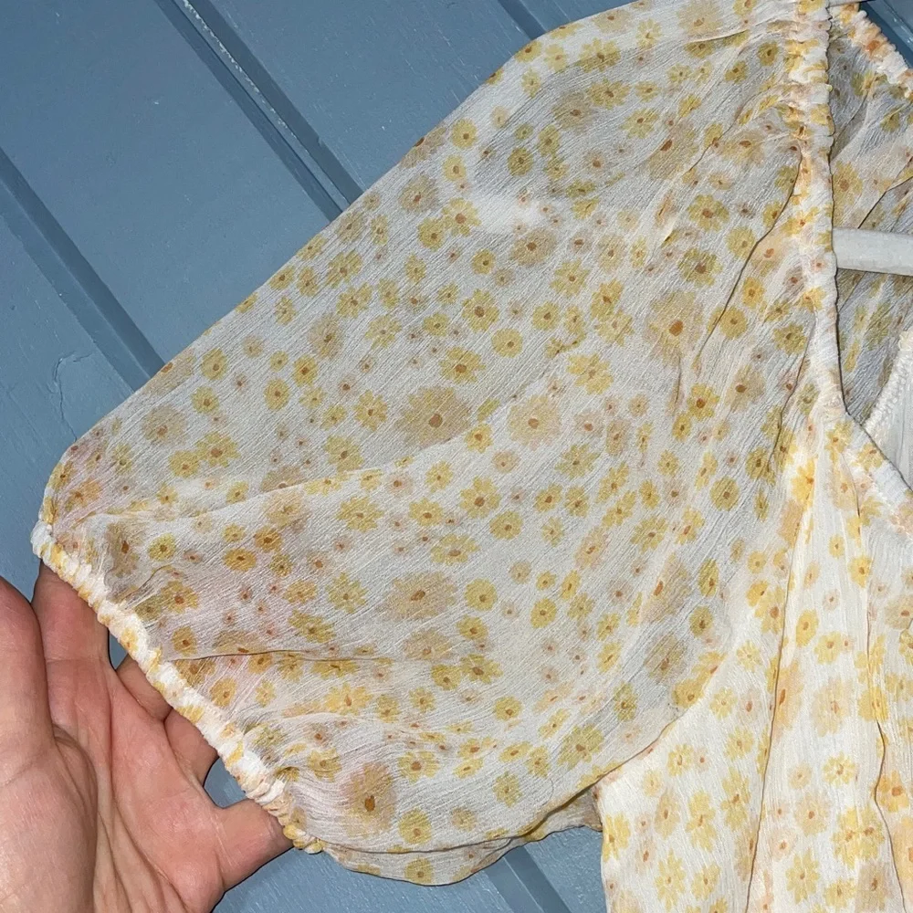 Free People Tessa Ruched Yellow Gold Floral Mini Dress - Picture 5 of 12